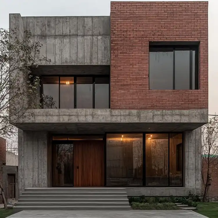 خانه با معماری مدرن آجرنمای قهوه ای و خاکستری