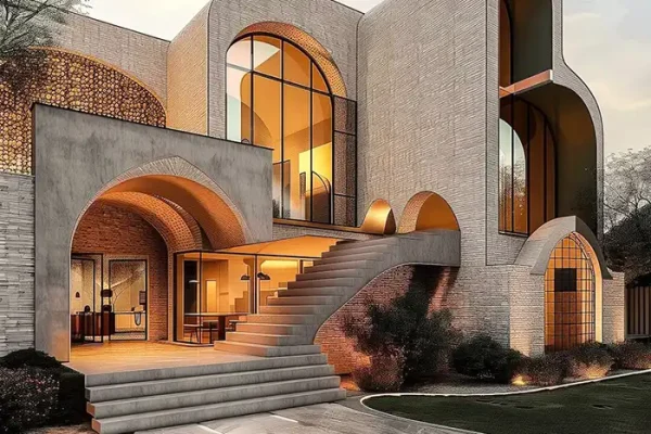خانه با معماری کلاسیک نمای چوب و آجر