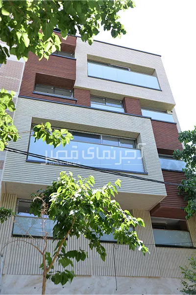 نمای زیبای بیرونی ساختمان با آجر نما ترکیب ابعادی